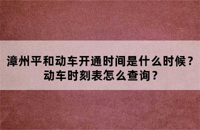 漳州平和动车开通时间是什么时候？动车时刻表怎么查询？