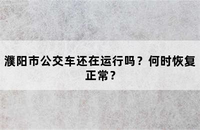 濮阳市公交车还在运行吗？何时恢复正常？