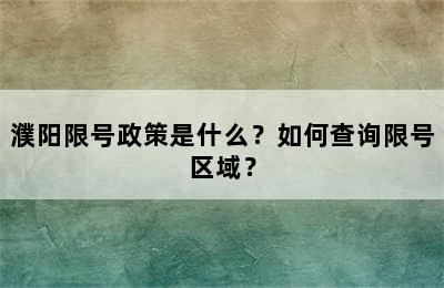 濮阳限号政策是什么？如何查询限号区域？