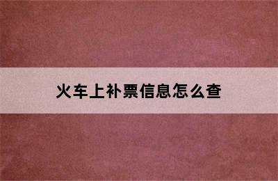 火车上补票信息怎么查
