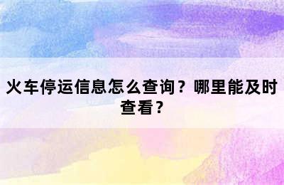 火车停运信息怎么查询？哪里能及时查看？