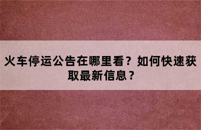火车停运公告在哪里看？如何快速获取最新信息？