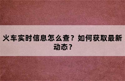 火车实时信息怎么查？如何获取最新动态？