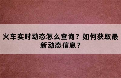 火车实时动态怎么查询？如何获取最新动态信息？