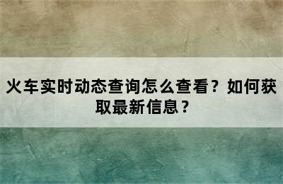 火车实时动态查询怎么查看？如何获取最新信息？