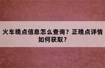 火车晚点信息怎么查询？正晚点详情如何获取？
