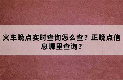 火车晚点实时查询怎么查？正晚点信息哪里查询？