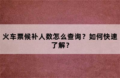 火车票候补人数怎么查询？如何快速了解？