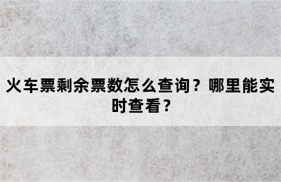火车票剩余票数怎么查询？哪里能实时查看？