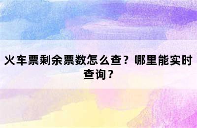 火车票剩余票数怎么查？哪里能实时查询？