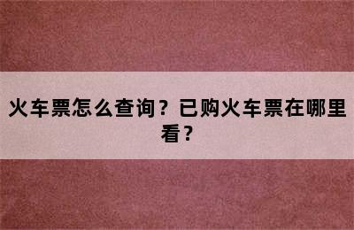 火车票怎么查询？已购火车票在哪里看？