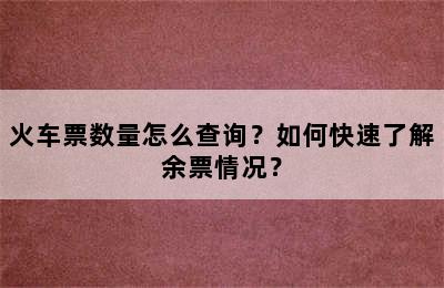 火车票数量怎么查询？如何快速了解余票情况？