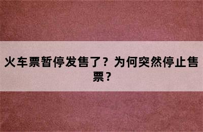 火车票暂停发售了？为何突然停止售票？