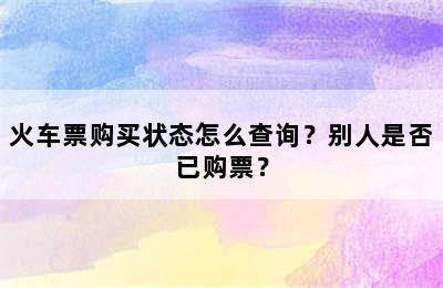火车票购买状态怎么查询？别人是否已购票？