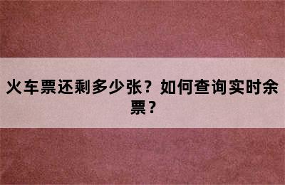 火车票还剩多少张？如何查询实时余票？