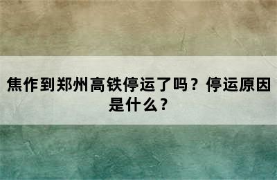 焦作到郑州高铁停运了吗？停运原因是什么？
