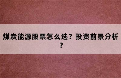 煤炭能源股票怎么选？投资前景分析？