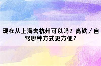 现在从上海去杭州可以吗？高铁／自驾哪种方式更方便？