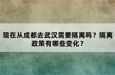 现在从成都去武汉需要隔离吗？隔离政策有哪些变化？