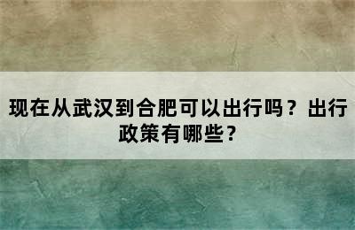 现在从武汉到合肥可以出行吗？出行政策有哪些？