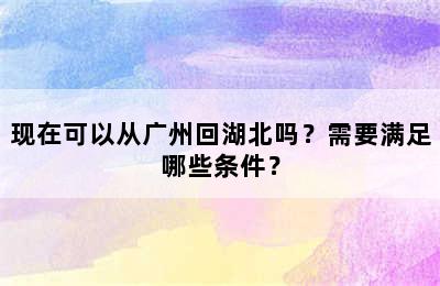 现在可以从广州回湖北吗？需要满足哪些条件？