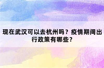 现在武汉可以去杭州吗？疫情期间出行政策有哪些？