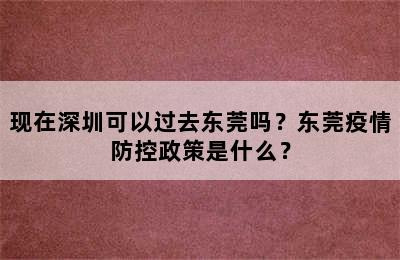现在深圳可以过去东莞吗？东莞疫情防控政策是什么？
