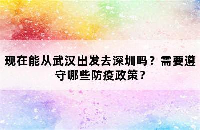 现在能从武汉出发去深圳吗？需要遵守哪些防疫政策？