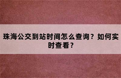 珠海公交到站时间怎么查询？如何实时查看？
