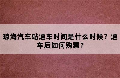 琼海汽车站通车时间是什么时候？通车后如何购票？