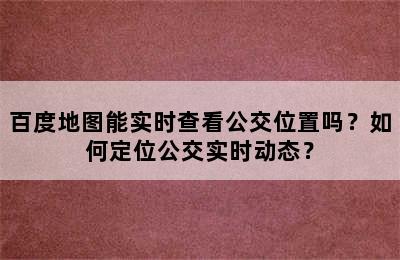 百度地图能实时查看公交位置吗？如何定位公交实时动态？
