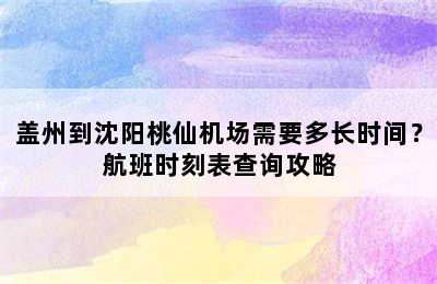 盖州到沈阳桃仙机场需要多长时间？航班时刻表查询攻略