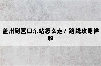 盖州到营口东站怎么走？路线攻略详解