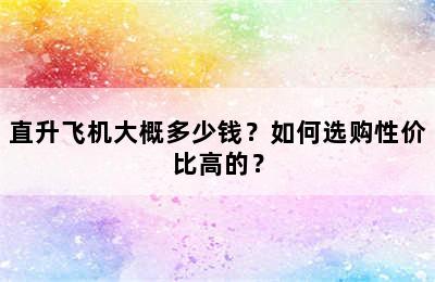 直升飞机大概多少钱？如何选购性价比高的？