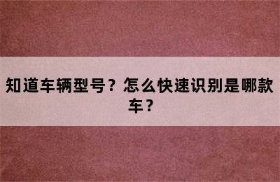 知道车辆型号？怎么快速识别是哪款车？
