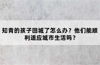 知青的孩子回城了怎么办？他们能顺利适应城市生活吗？