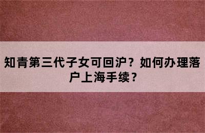 知青第三代子女可回沪？如何办理落户上海手续？