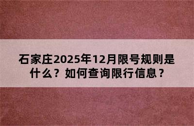 石家庄2025年12月限号规则是什么？如何查询限行信息？