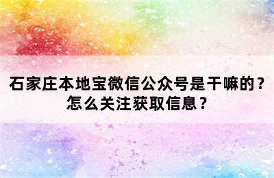 石家庄本地宝微信公众号是干嘛的？怎么关注获取信息？