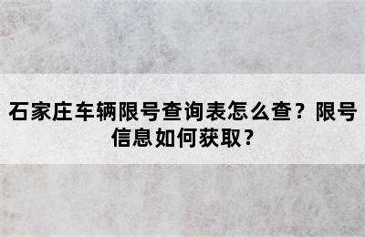 石家庄车辆限号查询表怎么查？限号信息如何获取？