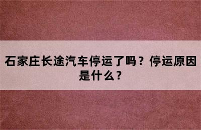 石家庄长途汽车停运了吗？停运原因是什么？