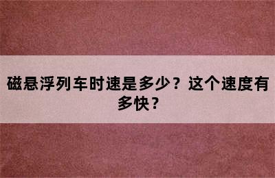 磁悬浮列车时速是多少？这个速度有多快？