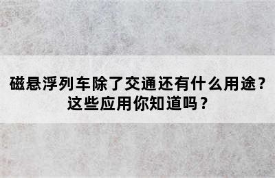 磁悬浮列车除了交通还有什么用途？这些应用你知道吗？