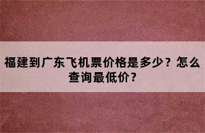 福建到广东飞机票价格是多少？怎么查询最低价？