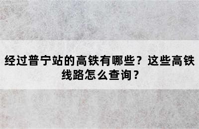 经过普宁站的高铁有哪些？这些高铁线路怎么查询？
