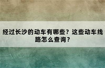 经过长沙的动车有哪些？这些动车线路怎么查询？