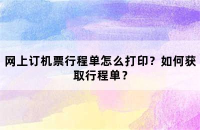 网上订机票行程单怎么打印？如何获取行程单？