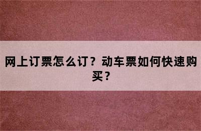 网上订票怎么订？动车票如何快速购买？