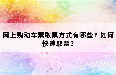 网上购动车票取票方式有哪些？如何快速取票？