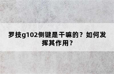 罗技g102侧键是干嘛的？如何发挥其作用？